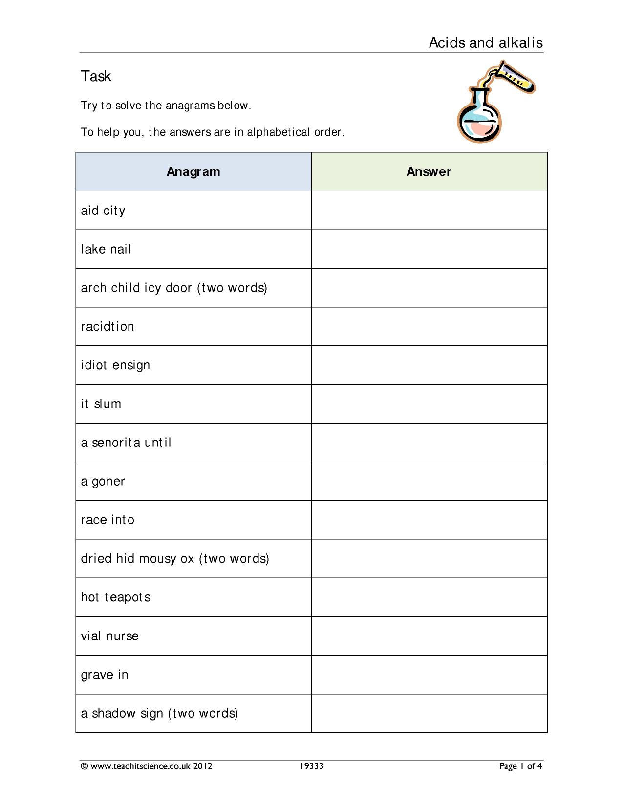Chemical reactions – acids and alkalis (KS22)  Teachit Science For Acids And Bases Worksheet Answers