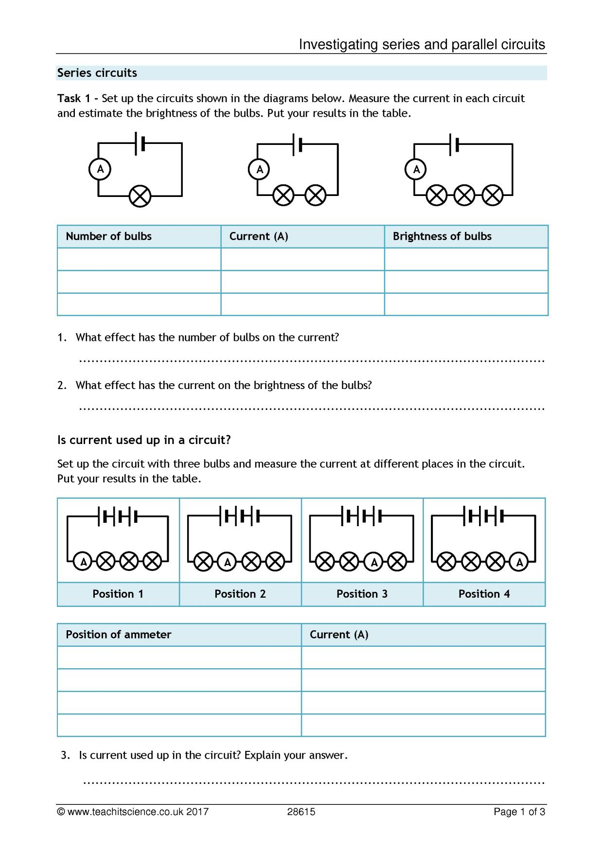 Investigating series and parallel circuits Throughout Series And Parallel Circuits Worksheet