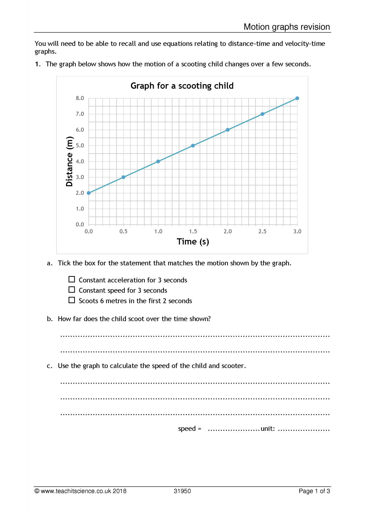 Motion Graphs Revision Pertaining To Motion Graphs Worksheet Answers