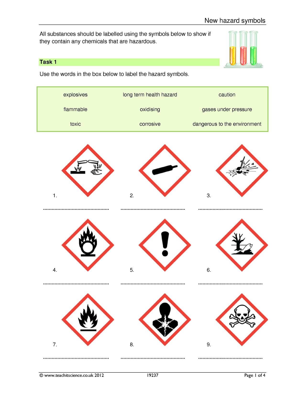 Practical skills - Teachit Science Inside Lab Safety Symbols Worksheet