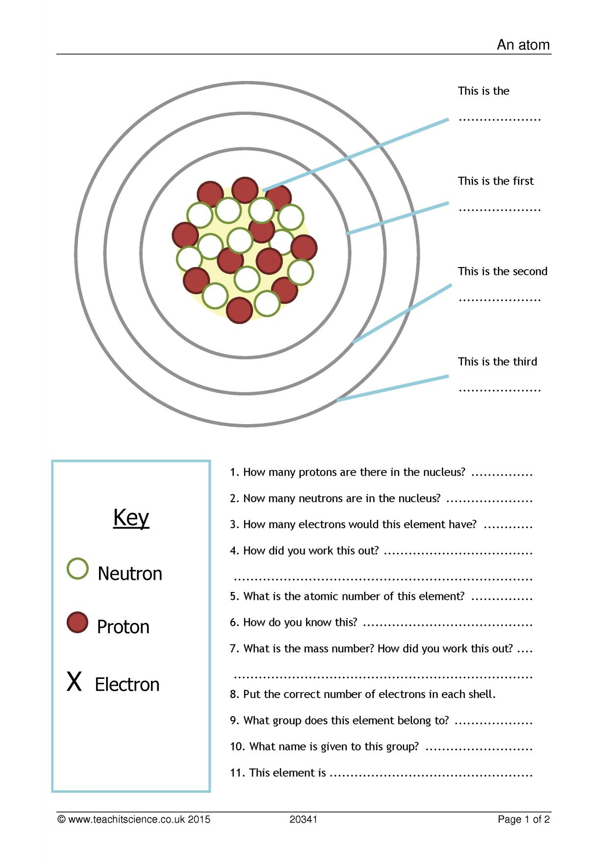 An atom For Atomic Structure Worksheet Chemistry