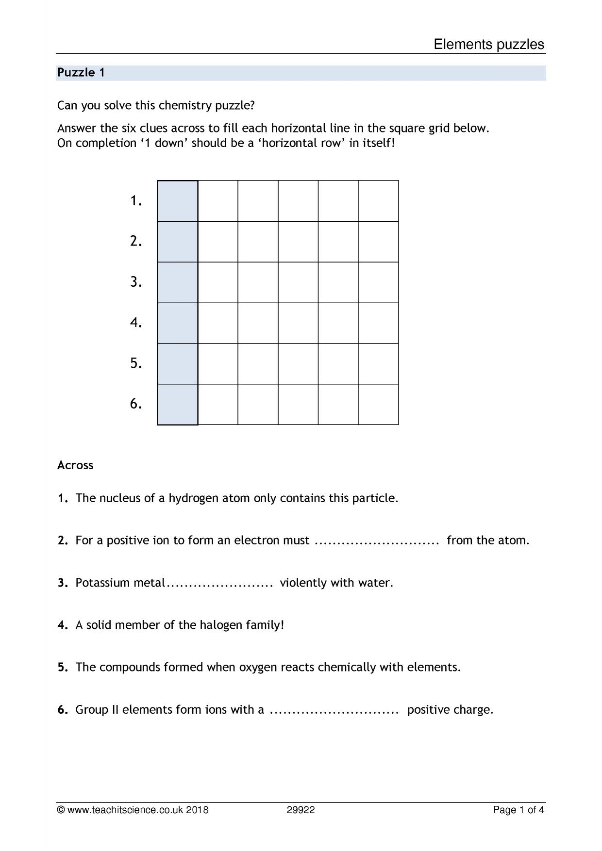 KS11  Atoms, elements and compounds  Teachit Science With Atoms And Elements Worksheet